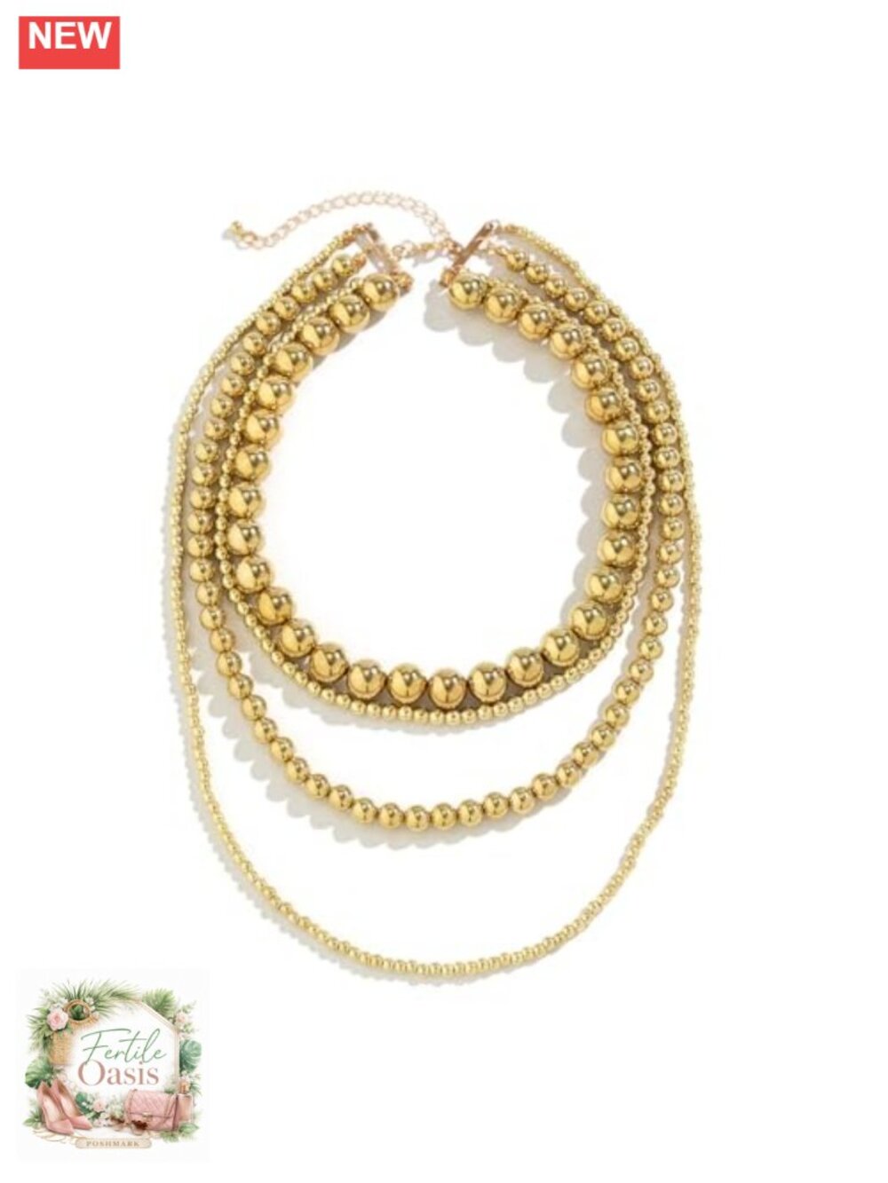 Layered Gold Chunky Multi Strand Bead Necklace Bridesmaid Jewelry Women